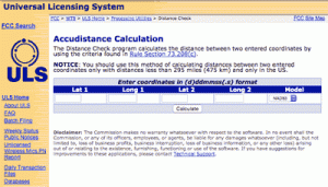 Screenshot of distance tool offered by FCC site.