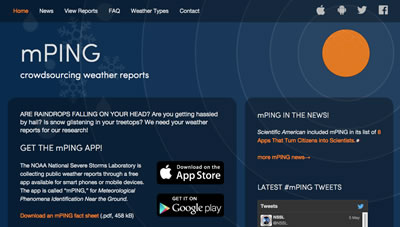 Screen capture of the mPING webpage.