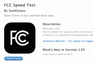 Screenshot of FCC Speed Test app icon and description on iTunes.