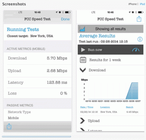 A screenshot of the FCC Speed Test app on iTunes.