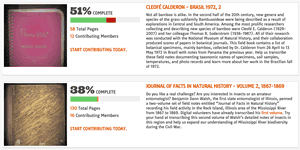 Screenshot of data summary interface for the Smithsonian Transcription Project.