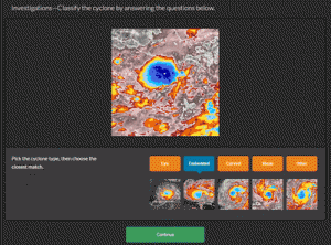 Classification step screenshot where user is shown an image of different hurricane classes in order to classify the one of interest.