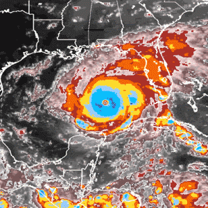 An image of Hurricane Rita from 2005 hovering in the Gulf of Mexico.