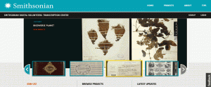 Screenshot of the Smithsonian Transcription Center home page.