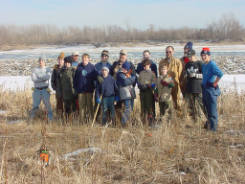 A group of Boy Scouts at a work day on a refuge.
